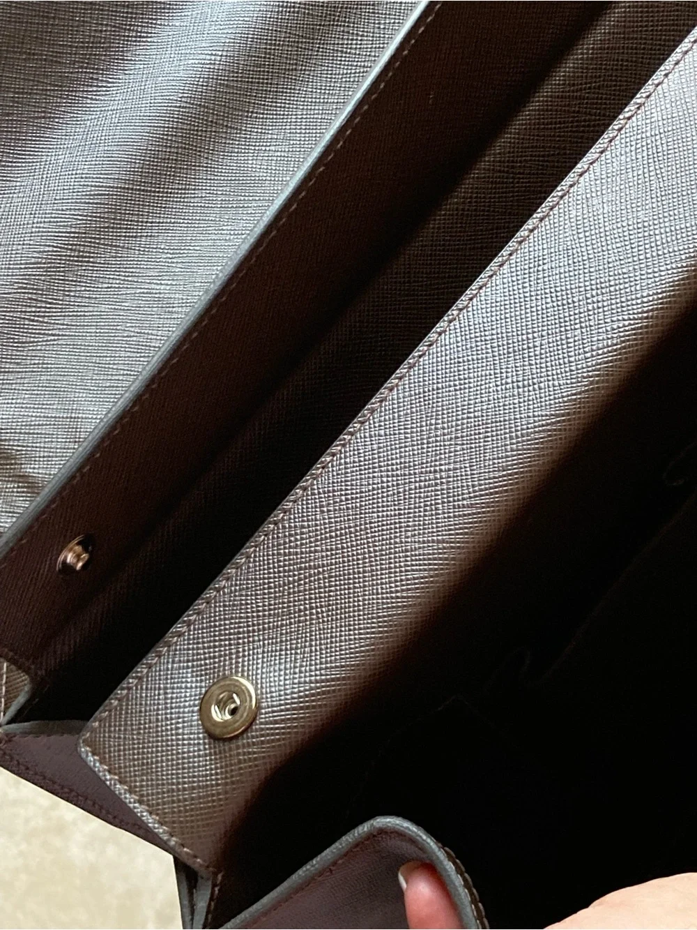 Prada Brown Saffiano Leather Briefcase with Gold Hardware